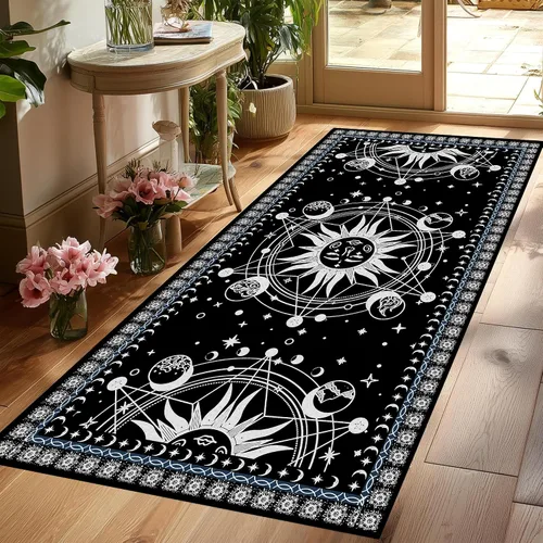 Vista 41 de Alfombra de Sol y Luna Boho Alfombras de Área Celestiales para Dormitorio Residencia Universitaria Sala de Estar Bohemia Oculta Creciente Solar