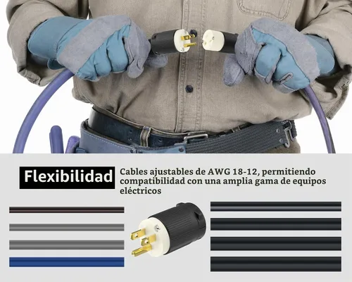 Vista 4 de Cable de extensión NEMA 5-15P con certificación UL para reparación de extremos de repuesto macho de 15 amperios, 110, 120, 125 voltios, 3 puntas, 2