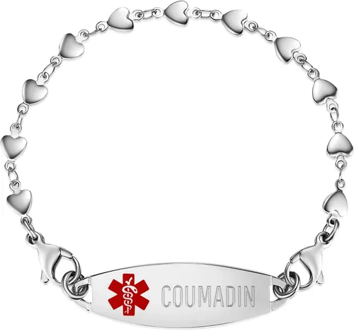 Vista 14 de Medical ID Bracelet for Women, Silver Heart Link, Interchangeable 7.5