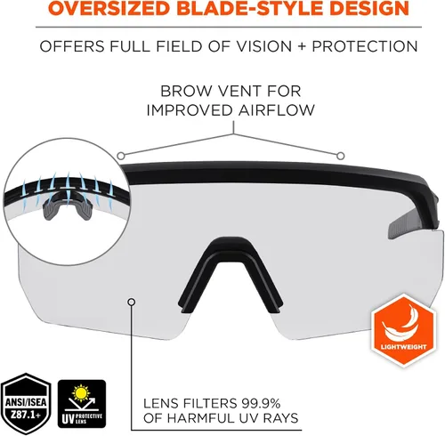 Vista 2 de Ergodyne Gafas de Seguridad Skullerz Aegir Unisex para Adultos Antiarañazos y Antivaho Mejorado, Lentes de Sol Lente Transparente