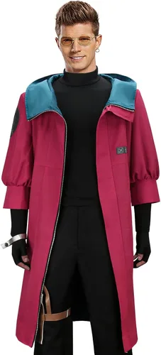 Vista 6 de Todollcos Vash The Stampede - Chaqueta de cosplay para adultos, disfraz de Trigun para hombre, abrigo con capucha y lentes de sol y aretes, trajes