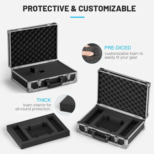 Vista 2 de Phenyx Pro Estuche de transporte de tamaño mediano, espuma precortada personalizable, construcción robusta de aleación de aluminio, adecuado