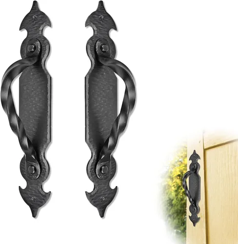 Vista 18 de Tirador o manija decorativa de hierro forjado a mano de 4.5 pulgadas Serie Farmhouse Acabado negro para cofres, armarios, baúles y puertas