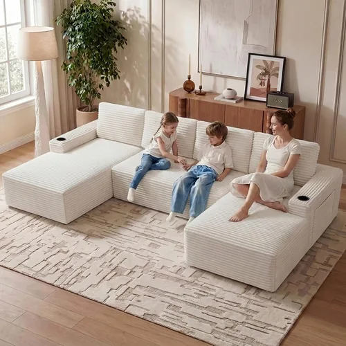 Vista 25 de Lakifun Sofá en Forma de L de 107" con Otomana, Seccional Modular Moderno Sofá Cómodo en Forma de U Nube, Asiento Profundo, Chaise Longue Cama