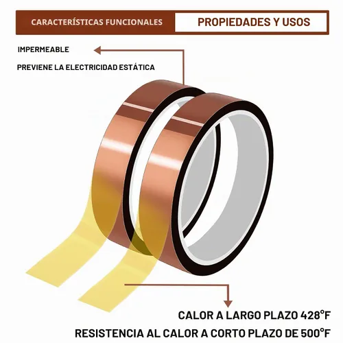 Vista 5 de Intbuying, cinta koptan de alta temperatura, resistente al calor, cinta de sublimación, 2 rollos, 10 mm x 33 m, 100 pies A-Amarillo-2 Rollo