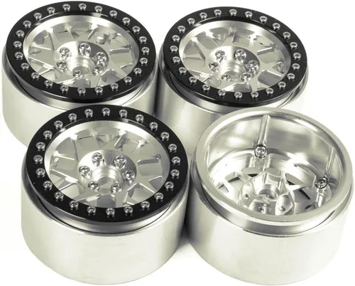 Vista 2 de 4X 2.2 Pulgadas de Llantas Beadlock de Aleación con Bujes para Oruga RC 1/10 Wraith D90 de 35mm de Ancho#7 plateado