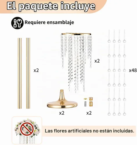 Vista 4 de NUPTIO Tall Gold Centerpiece for Table, Metal, 21.7", 2 Pcs Dorado