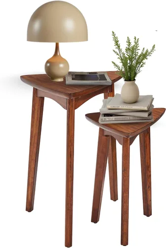 Vista 11 de Alaterre Furniture Monterey - Juego de 2 mesas auxiliares redondas con estante de almacenamiento, mesita de noche moderna de mediados de siglo