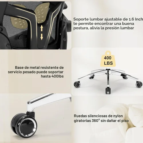 Vista 7 de Silla de oficina grande y alta, silla de escritorio ergonómica resistente de 400 libras con cojín de espuma de modelado 3D suave, sillas