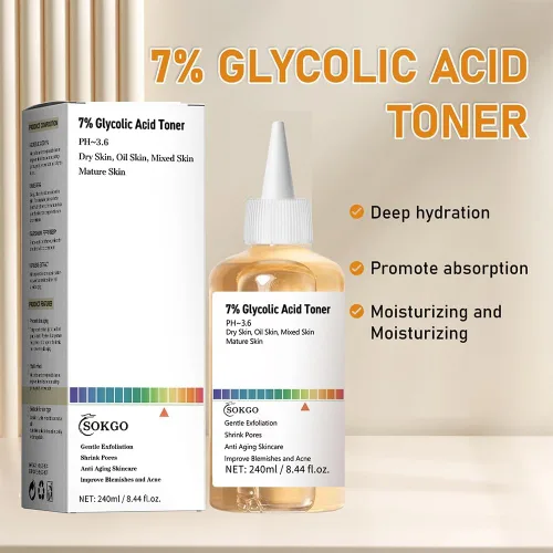 Vista 2 de Tónico exfoliante de ácido glicólico al 7%, tónico facial exfoliante, tóner minimizador de poros, piel suave, tono uniforme, fórmula hidratante