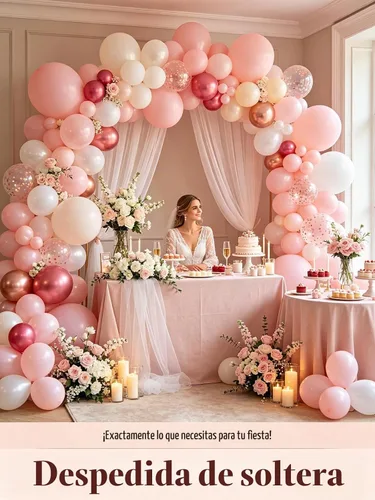 Vista 8 de Globos rosa claro, 125 piezas de diferentes tamaños de 8, 12, 10, 5 pulgadas, kit de arco de globos rosa pálido pastel para princesa, cumpleaños