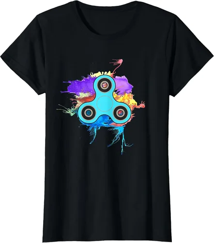 Vista 5 de Retro Fidget Spinner Neon Watercolor Splash Funny T Shirt
