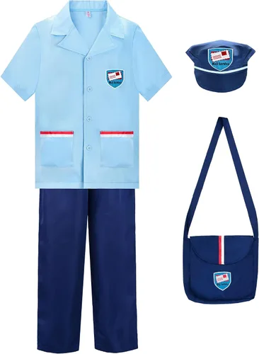 Vista 4 de ReliBeauty Disfraz de cartero para niños, color azul