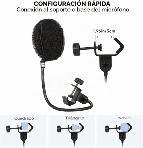 Vista 6 de Filtro pop para micrófono: pantalla de viento pop en capas de esponja con cuello de cisne flexible mejorado de 360°