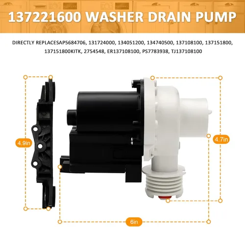 Vista 4 de AMI PARTS 137221600 Bomba de drenaje para lavadora Kenmore Frigidaire – Reemplaza AP5684706 PS7783938 AP5684706 131724000 134051200 134740500