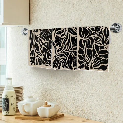 Vista 3 de TNUW Juego de 3 toallas de cocina bohemias florales de 16 x 24 pulgadas, toallas de mano florales negras para cocina y baño, toallas de cocina