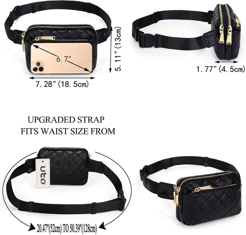 Vista 6 de Riñonera UTO para mujer, de moda, bandolera, bolsa de cinturón, bolsa de pecho, riñonera de cintura, riñonera de cadera, para compras al aire libre