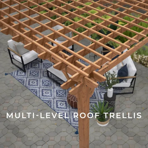 Vista 9 de Backyard Discovery Beaumont - Kit de pérgola tradicional de madera de cedro de 16 x 12 pies con techo enrejado, durabilidad para todas las Marrón