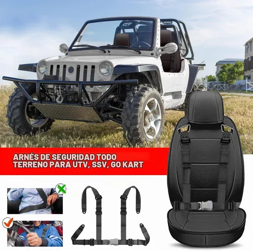 Vista 2 de Yakitoko Universal Set de arnés de seguridad de 4 puntos 2" Negro, se adapta a Go Kart, UTV, ATV, carreras