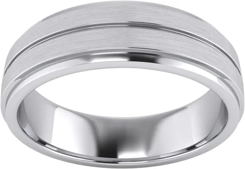 Vista 2 de Anillo de boda unisex de plata de ley maciza pesada de 0.236 pulgadas (0.236 in), ajuste cómodo, con centro elevado cepillado, lados pulidos