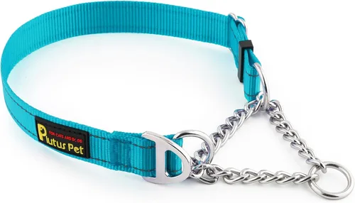 Vista 10 de Collar de perro Martingale de Plutus Pet con cadena de acero inoxidable y nylon reflectante, collar de entrenamiento ajustable sin tirón, para Beige