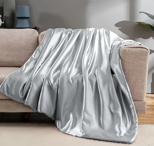 Vista 12 de Vonty Manta de Satén, Manta de Satén Azul Bebé de 50x60 Pulgadas, Refrescante y Sedosa, Sin Arrugas de Punto Trenzado para Sofá, Sofá, Cama