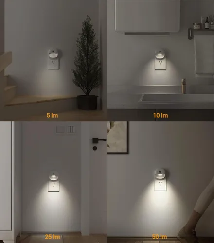 Vista 8 de Lyridz Luz nocturna enchufable con sensor de movimiento y sensor de atardecer a amanecer, luz nocturna blanca fría regulable con brillo ajustable