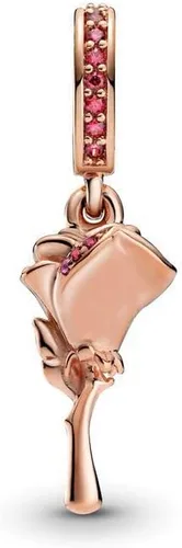 Vista 2 de Colgante de plata esterlina 925 colgante de flor de rosa, regalos de cuentas de joyería para mujeres pulsera y collar A0178, Plata, Circonita Cúbica