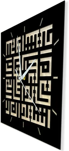 Vista 3 de The Geeky Days Ayat Al Kursi Kufic Shahadah Reloj de pared silencioso de madera negra funciona con pilas, escritura cúfica islámica, caligrafía