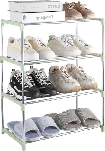 Vista 10 de Zapatero pequeño, organizador de estantes de zapatos estrechos apilables para entrada, puerta y armario del dormitorio (3 niveles, negro)
