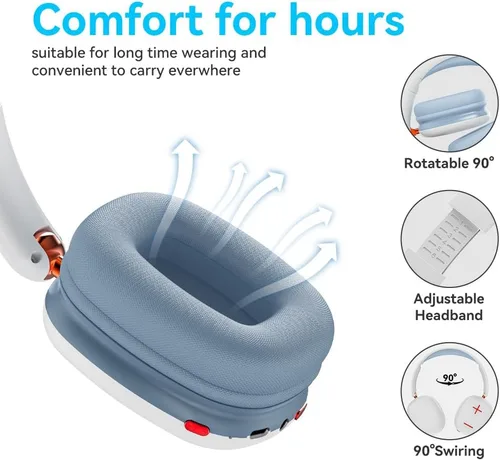 Vista 4 de Auriculares Bluetooth sobre la oreja, auriculares inalámbricos Bluetooth 5.3, tiempo de reproducción de 20 horas, micrófono, auriculares ligeros