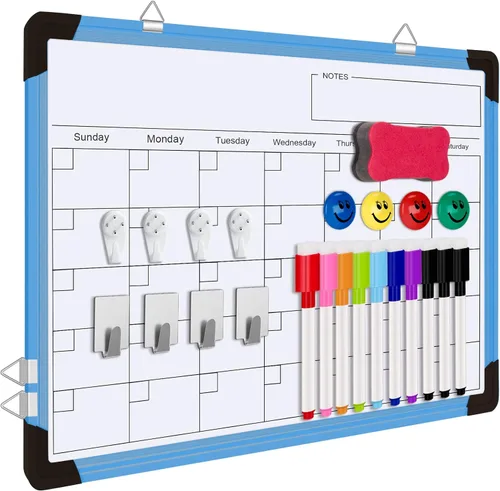 Vista 10 de Polegas Calendario de pizarra blanca de borrado en seco, pizarra blanca magnética de borrado en seco, calendario mensual de 16 x 12 pulgadas