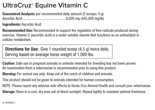 Vista 4 de UltraCruz Suplemento equino de vitamina C para caballos, 1 libra, polvo (suministro para 50 días)
