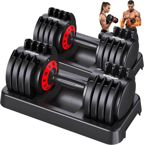 Vista 9 de Juego de 2 mancuernas ajustables de 50 libras/100 libras con caja de almacenamiento, 25 libras/50 libras, par de pesas ajustables con agarre