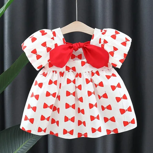 Vista 2 de Toddler Baby Girls Dress Summer Bohemia Ruffle Bowknot Short Puff Sleeve Casual A Line Backless Dresses Party Clothes 5 Year Old Girl Clothing