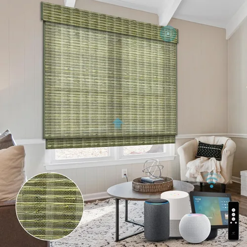 Vista 25 de SmartWings Persianas motorizadas de madera natural tejida para ventanas, persianas romanas eléctricas con control remoto para puertas correderas