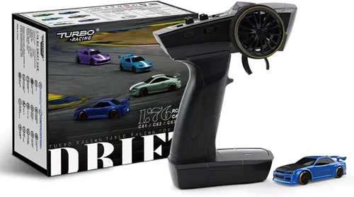 Vista 12 de 1:76 Turbo Racing Scale RC Sport Car, Carreras de mesa Control remoto Mini modelo de coche completo proporcional RTR Kit Juguetes (Baoma mini-rojo)
