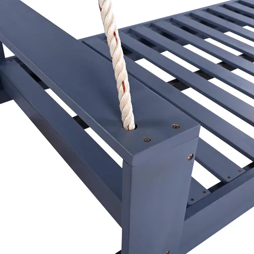 Vista 5 de Merax Columpio de madera de acacia para patio y jardín, sofá cama de día con cuerdas de cáñamo, fácil de montar, gris