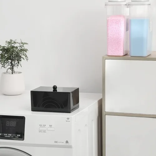 Vista 5 de zoocatia Porta hojas para secadora de lavandería, contenedor de cápsulas de detergente transparente, dispensador de bolas de secadora con tapa, caja
