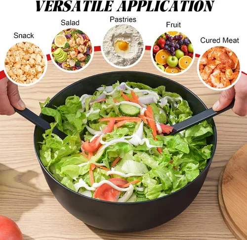Vista 3 de GEHE - Juego de ensaladera de fibra de bambú con utensilios para servir - Grande de 9.8 pulgadas, recipientes para mezclar de bambú sólido