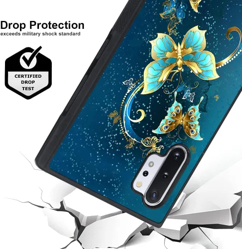 Vista 3 de OOK Funda para Galaxy Note 10 Plus de 6.8 pulgadas, [protector de pantalla integrado], bonito diseño de mariposa azul, parte trasera de Samsung