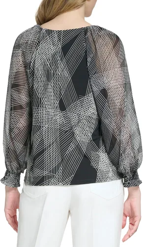 Vista 3 de Calvin Klein Women's Printed Long Sleeve Blouse