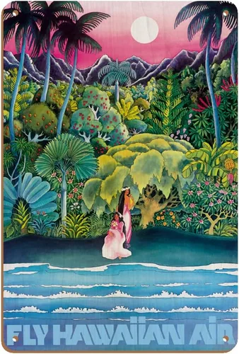 Vista 5 de Pacifica Island Art Fly Hawaiian Air - Hawaii Women on the Beach - Hawaiian Airlines - Póster vintage de viaje de aerolínea c.1970s - Cartel