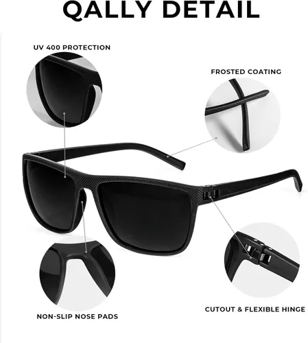 Vista 4 de QALLY 3 Pack Retro Square Polarized Sunglasses for Men UV Protection Rectangular Outdoors Sunglasses with Trendy Frame