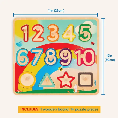 Vista 5 de Battat Rompecabezas de madera de números y formas - Puzzle n' Learn - Juguete educativo para niños - 2+ años