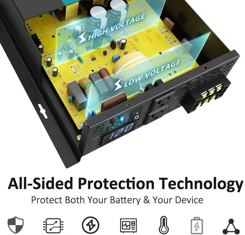 Vista 5 de WZRELB - Inversor de corriente solar de onda sinusoidal pura de 3000 W, 12 V, convertidor CC y CA (RBP300012W)