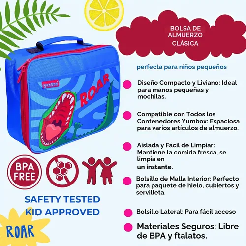 Vista 2 de Yumbox Bolsa de almuerzo + bolsa de sándwich reutilizable gratis, lonchera aislada para niños, perfecta para preescolar, jardín de infantes