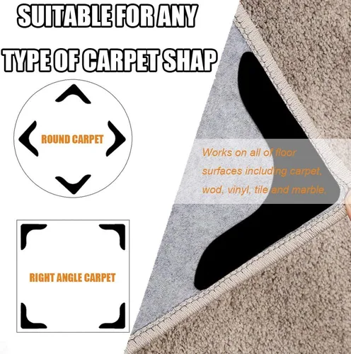 Vista 8 de Agarres para alfombras con súper adherencia, cinta antideslizante para alfombra que mantiene tu alfombra en su lugar y hace que las esquinas sean