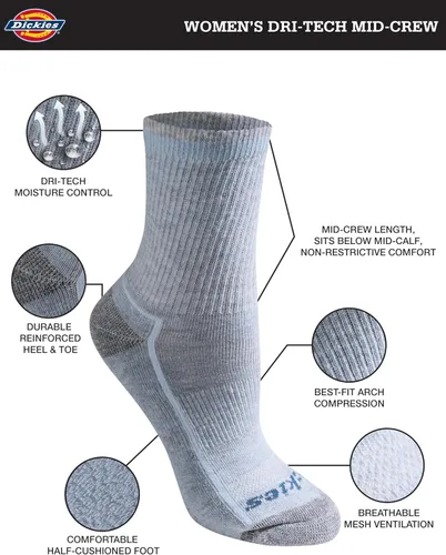 Vista 2 de Dickies Calcetines Dri-tech Advanced que absorben la humedad para mujer, disponibles en tallas M-L (6,12 pares)