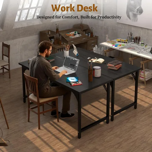 Vista 4 de AZN Escritorio para computadora, escritorio de computadora de 47 pulgadas, escritorio de oficina para juegos con mesa de fibra de carbono